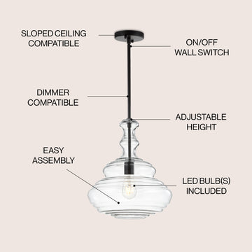 Bettina 13.37" Glass/Metal LED Pendant